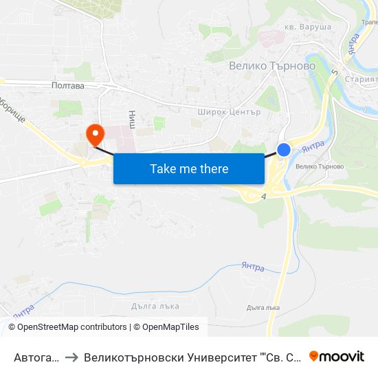 Автогара Юг to Великотърновски Университет ""Св. Св. Кирил И Методий"" map