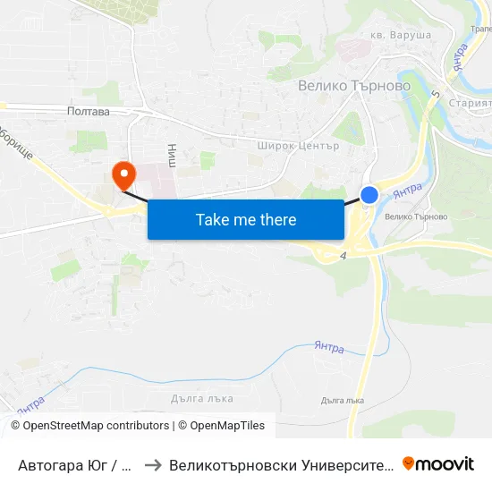 Автогара Юг / South Bus Station to Великотърновски Университет ""Св. Св. Кирил И Методий"" map