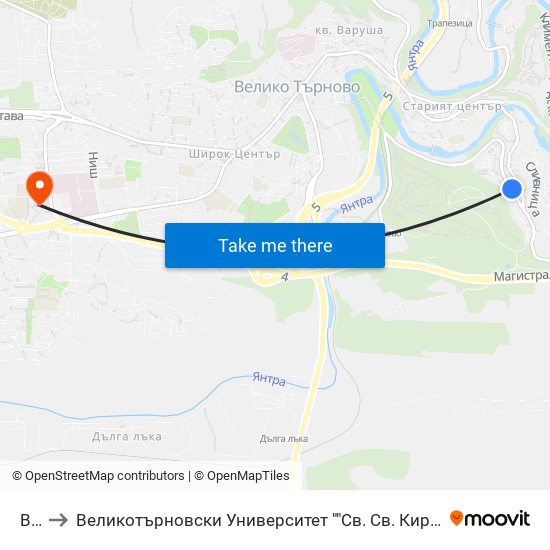 Вту / University Of Veliko Tarnovo to Великотърновски Университет ""Св. Св. Кирил И Методий"" map