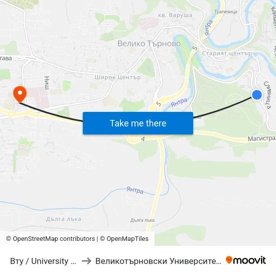 Вту / University Of Veliko Tarnovo to Великотърновски Университет ""Св. Св. Кирил И Методий"" map