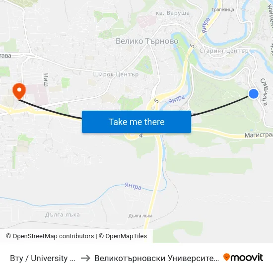 Вту / University Of Veliko Tarnovo to Великотърновски Университет ""Св. Св. Кирил И Методий"" map