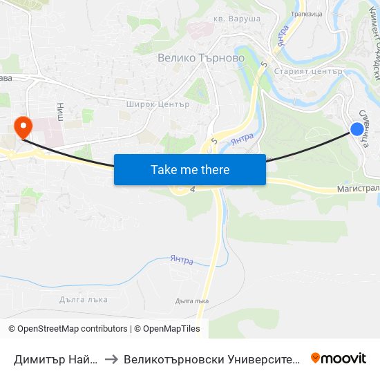 Димитър Найденов - Първа to Великотърновски Университет ""Св. Св. Кирил И Методий"" map
