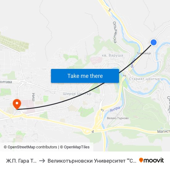 Ж.П. Гара Трапезица to Великотърновски Университет ""Св. Св. Кирил И Методий"" map