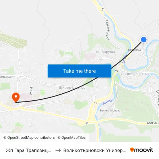 Жп Гара Трапезица / Trapezitsa Train Station to Великотърновски Университет ""Св. Св. Кирил И Методий"" map
