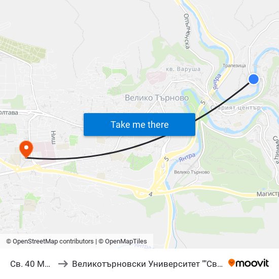 Св. 40 Мъченици to Великотърновски Университет ""Св. Св. Кирил И Методий"" map
