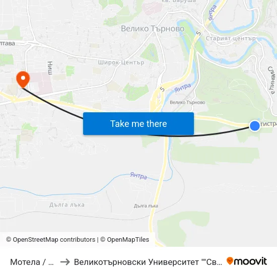 Мотела / the Motel to Великотърновски Университет ""Св. Св. Кирил И Методий"" map
