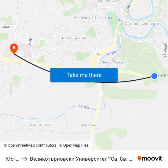 Мотела to Великотърновски Университет ""Св. Св. Кирил И Методий"" map