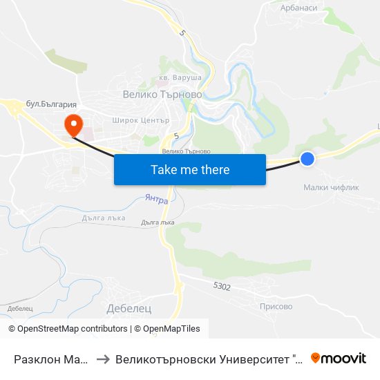 Разклон Малки Чифлик to Великотърновски Университет ""Св. Св. Кирил И Методий"" map