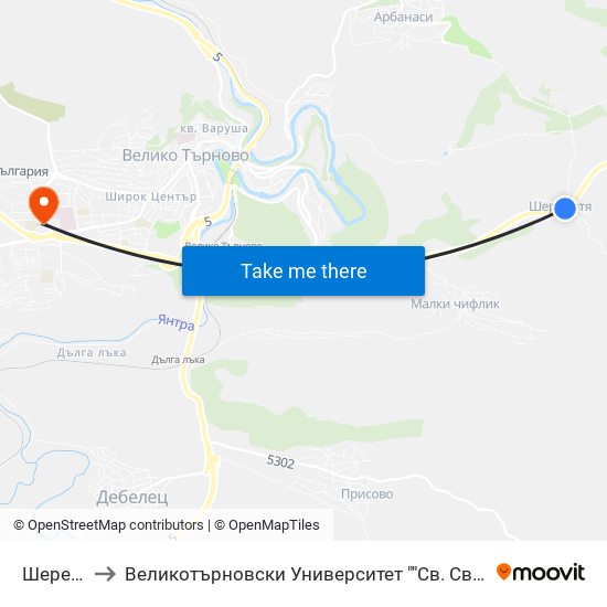 Шереметя to Великотърновски Университет ""Св. Св. Кирил И Методий"" map