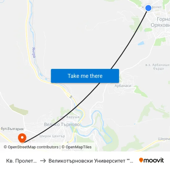 Кв. Пролет / Prolet Qr to Великотърновски Университет ""Св. Св. Кирил И Методий"" map