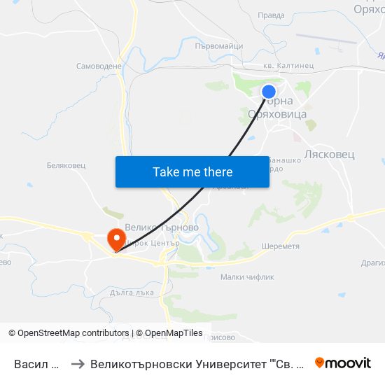 Васил Левски to Великотърновски Университет ""Св. Св. Кирил И Методий"" map