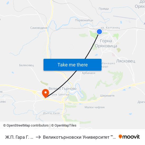 Ж.П. Гара Г. Оряховица to Великотърновски Университет ""Св. Св. Кирил И Методий"" map