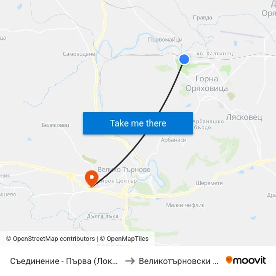 Съединение - Първа (Локомотивно Депо) / Saedinenie - First (Locomotive Depot) to Великотърновски Университет ""Св. Св. Кирил И Методий"" map