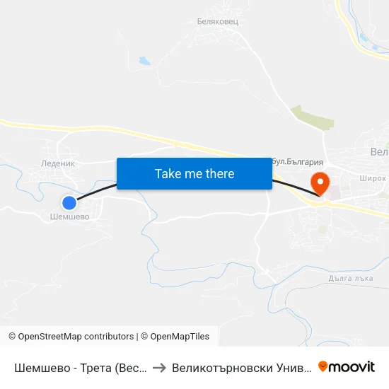 Шемшево - Трета (Веселата Спирка) / Shemshevo - Third to Великотърновски Университет ""Св. Св. Кирил И Методий"" map