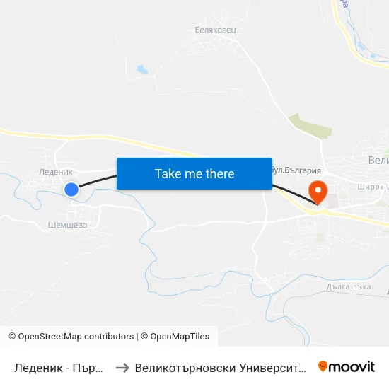 Леденик - Първа / Ledenik - First to Великотърновски Университет ""Св. Св. Кирил И Методий"" map