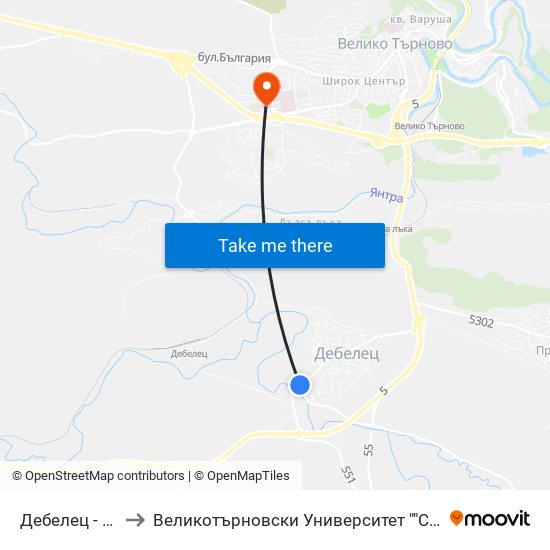 Дебелец - Последна / Debelets - Last to Великотърновски Университет ""Св. Св. Кирил И Методий"" map