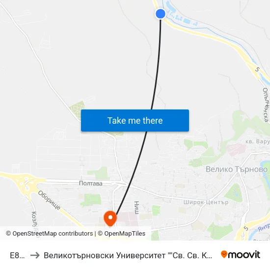 E85/5 to Великотърновски Университет ""Св. Св. Кирил И Методий"" map