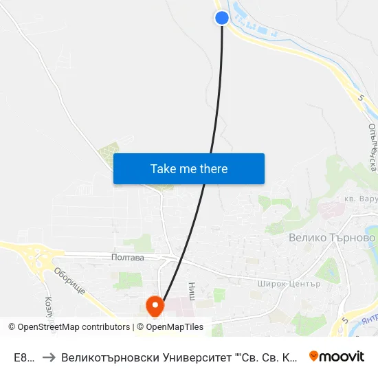 E85/5 to Великотърновски Университет ""Св. Св. Кирил И Методий"" map