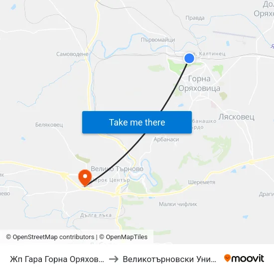 Жп Гара Горна Оряховица / Gorna Oryahovitsa Train Station to Великотърновски Университет ""Св. Св. Кирил И Методий"" map