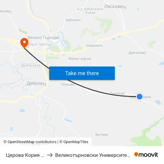 Церова Кория / Tserova Koriya to Великотърновски Университет ""Св. Св. Кирил И Методий"" map