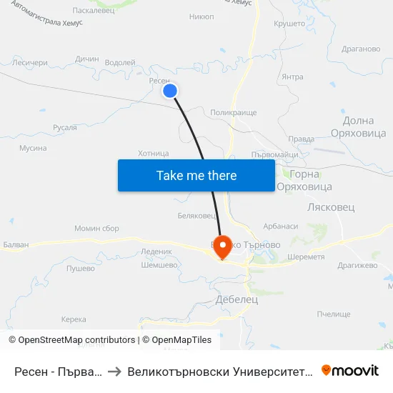 Ресен - Първа / Resen - First to Великотърновски Университет ""Св. Св. Кирил И Методий"" map
