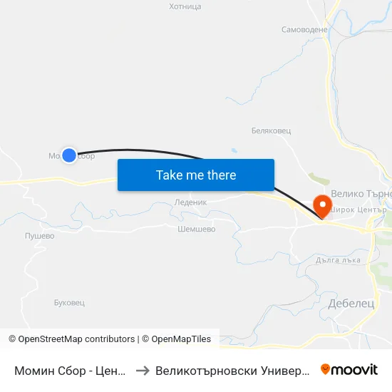 Момин Сбор - Център / Momin Sbor - Centre to Великотърновски Университет ""Св. Св. Кирил И Методий"" map