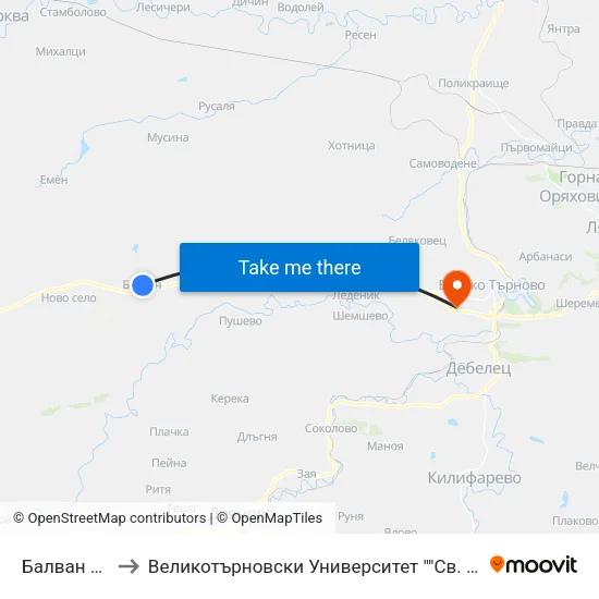 Балван / Balvan to Великотърновски Университет ""Св. Св. Кирил И Методий"" map