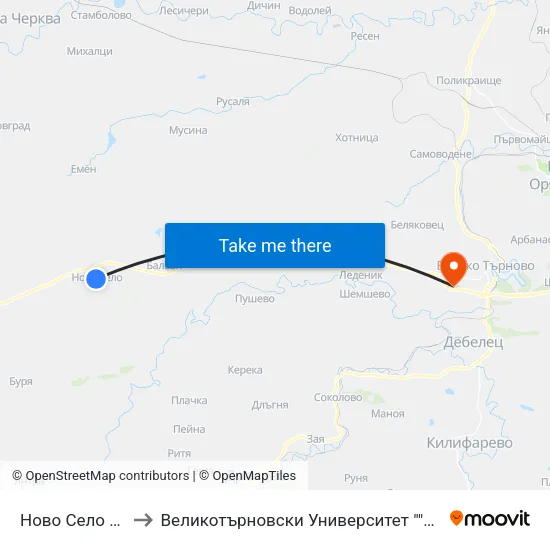 Ново Село / Novo Selo to Великотърновски Университет ""Св. Св. Кирил И Методий"" map