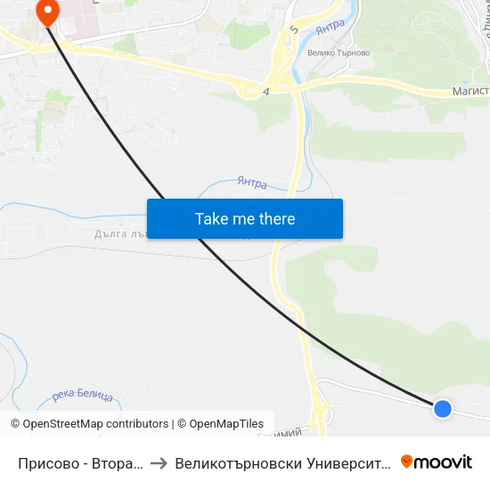Присово - Втора / Prisovo - Second to Великотърновски Университет ""Св. Св. Кирил И Методий"" map
