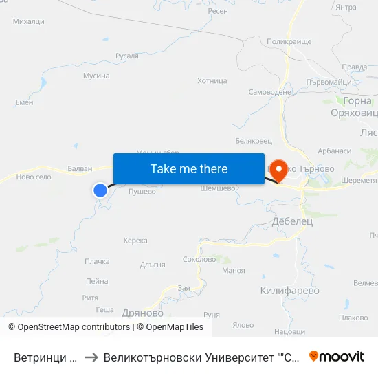 Ветринци / Vetrintsi to Великотърновски Университет ""Св. Св. Кирил И Методий"" map