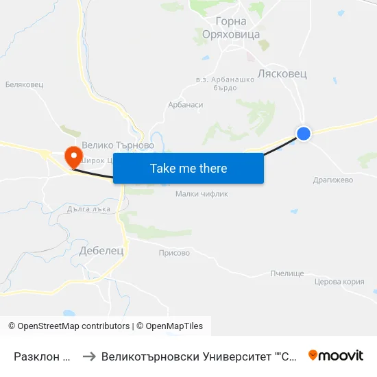 Разклон Лясковец to Великотърновски Университет ""Св. Св. Кирил И Методий"" map
