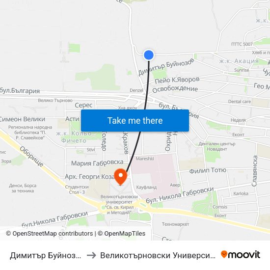 Димитър Буйнозов / Dimitar Byinozov to Великотърновски Университет ""Св. Св. Кирил И Методий"" map