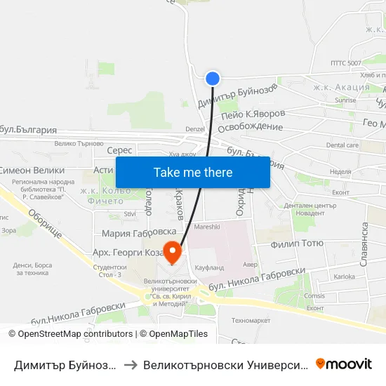 Димитър Буйнозов / Dimitar Byinozov to Великотърновски Университет ""Св. Св. Кирил И Методий"" map