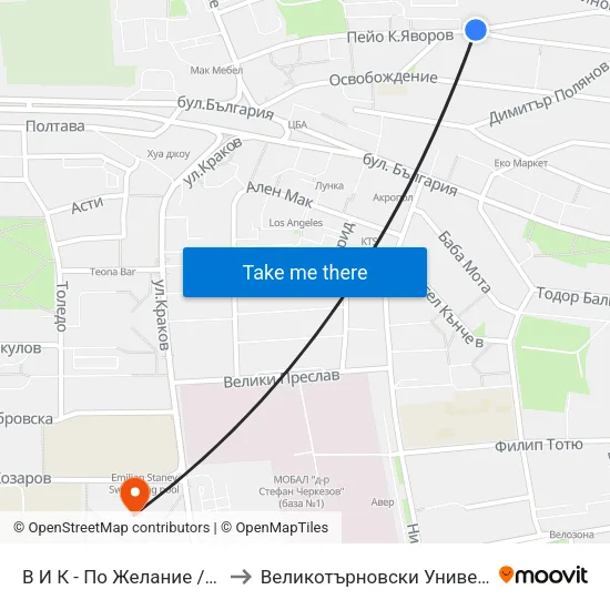 В И К - По Желание / Water And Sewage - on Request to Великотърновски Университет ""Св. Св. Кирил И Методий"" map