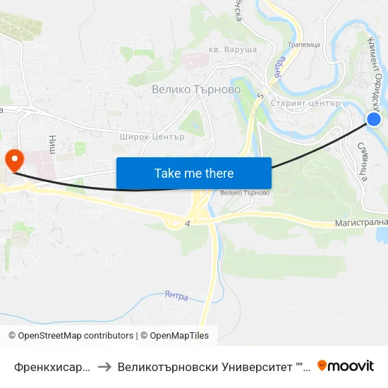 Френкхисар / Frankhisar to Великотърновски Университет ""Св. Св. Кирил И Методий"" map