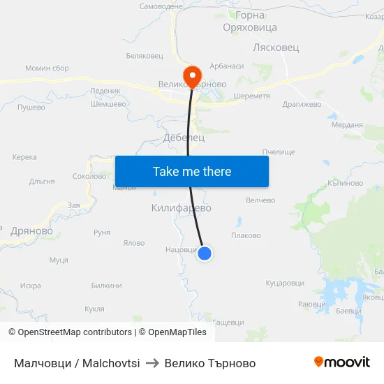 Малчовци / Malchovtsi to Велико Търново map