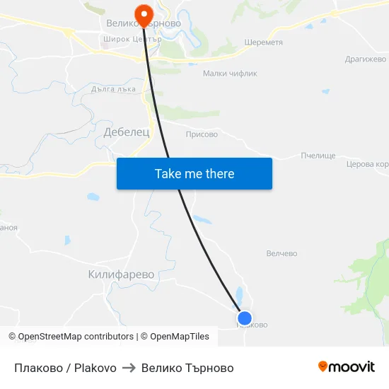 Плаково / Plakovo to Велико Търново map
