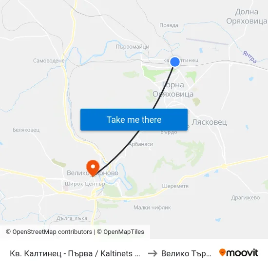 Кв. Калтинец - Първа / Kaltinets Qr. - First to Велико Търново map