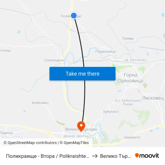 Поликраище - Втора / Polikraishte - Second to Велико Търново map