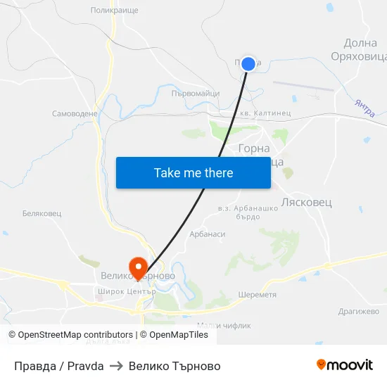 Правда / Pravda to Велико Търново map