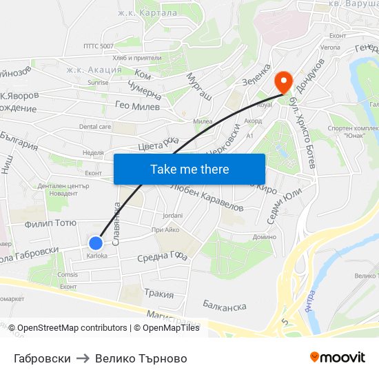 Габровски / Gabrovski to Велико Търново map