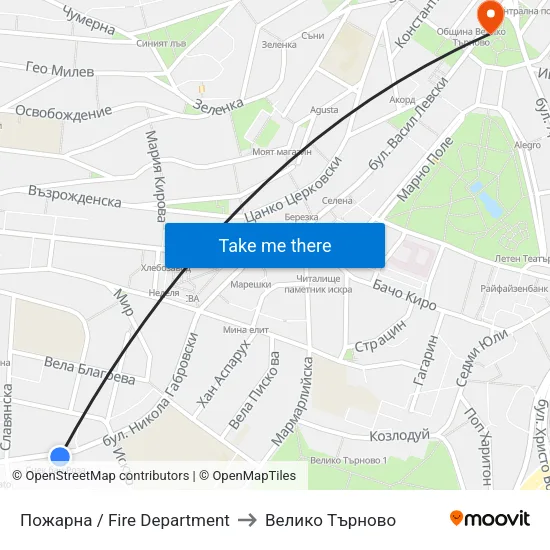 Пожарна / Fire Department to Велико Търново map