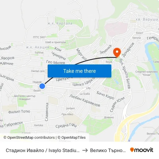 Стадион Ивайло / Ivaylo Stadium to Велико Търново map