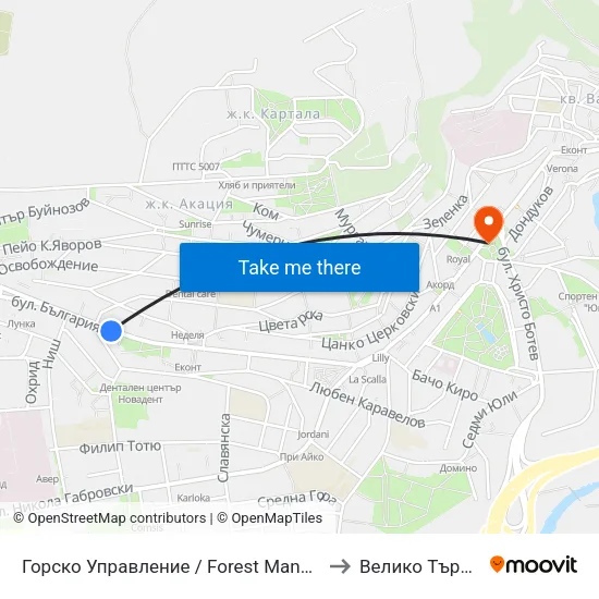 Горско Управление / Forest Management to Велико Търново map