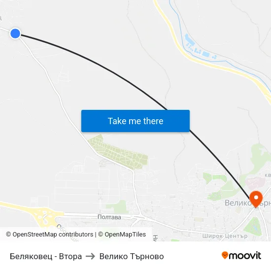 Беляковец - Втора to Велико Търново map