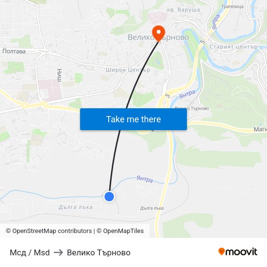 Мсд / Msd to Велико Търново map
