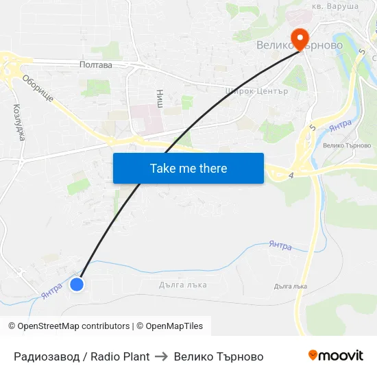 Радиозавод / Radio Plant to Велико Търново map