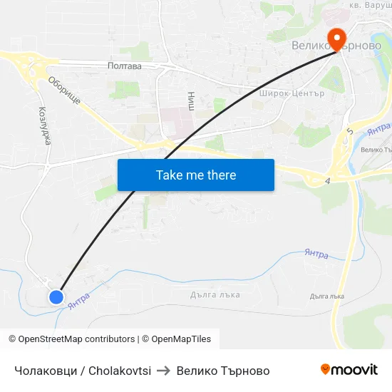 Чолаковци / Cholakovtsi to Велико Търново map