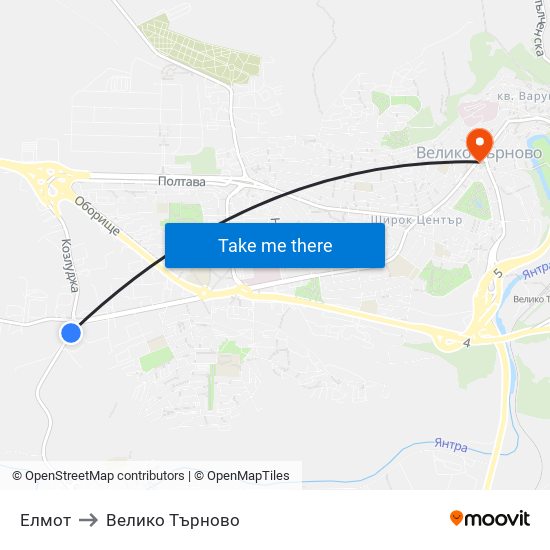 Елмот to Велико Търново map