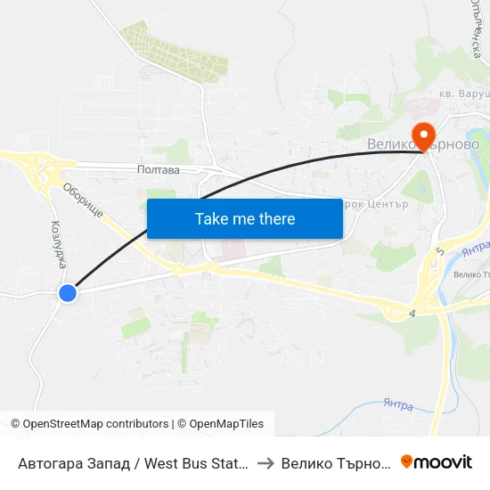 Автогара Запад / West Bus Station to Велико Търново map